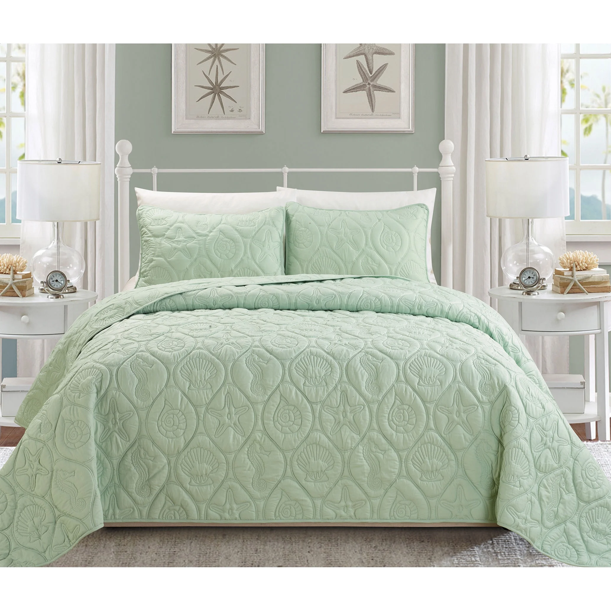 Factory direct sale queen size ocean style embossed quilts bedding bedspreads cover bedding set