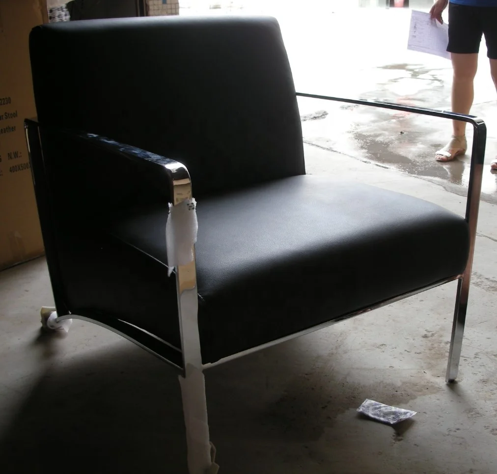 Modern Living Room Coffee Shop Hotel Lobby Armchair Stainless Steel Genuine Leather Fabric Lounge Single Sofa Accent Chair