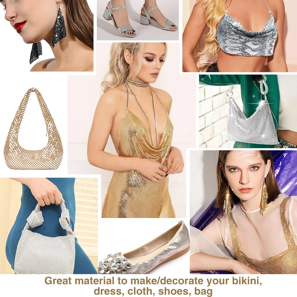 RTS 3mm Garment Accessories Gold Aluminum Fabric Metal Sequin Mesh Aluminum Metallic Fabric For Dresses