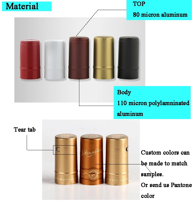 Hot Sale Aluminum Foil Shrink Cap For Wine Bottle Seals Wrappers 30*60mm Polylaminate Capsule Sleeves Thermos caps