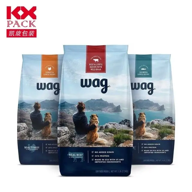 Packaging Printing Custom Flat bottom Pouch Dry Pet Food Packaging Stand Up Plastic Bags For Dog Food