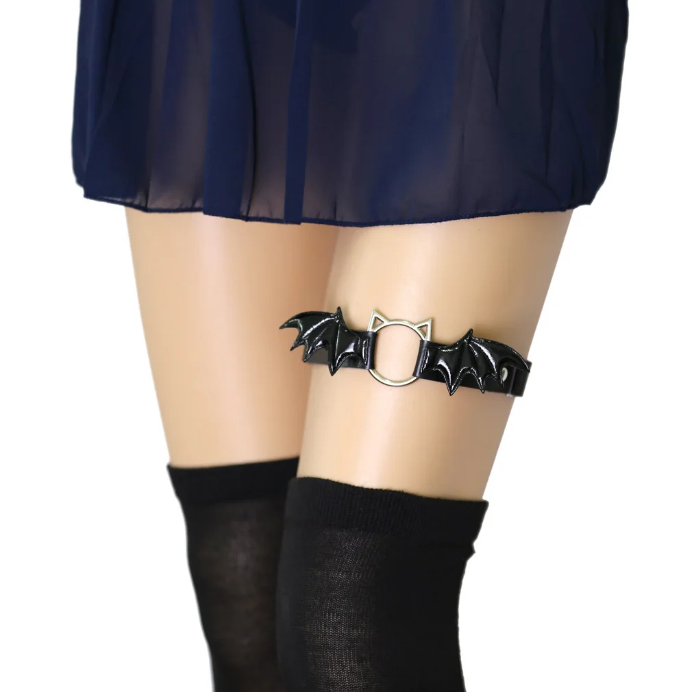 Cute Bat Wing Cat Charm Legging Garter Belt Leg Ring Band Women Leather Elasticity Adjustable  Thigh Belt loop body jewelry