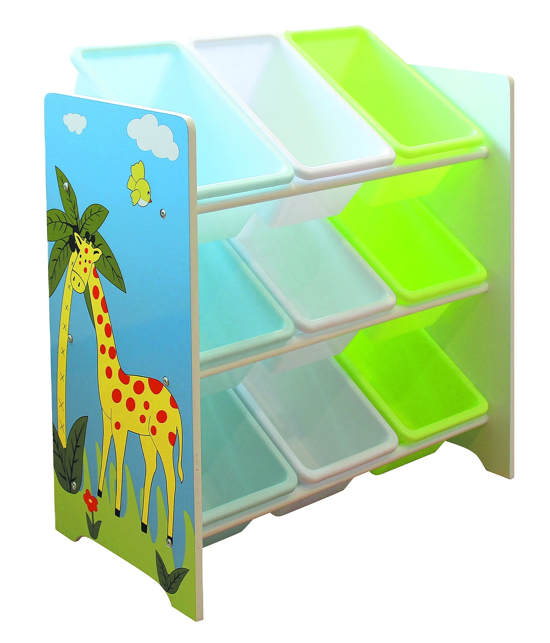 Деревянный органайзер для хранения игрушек Toffy & Friends, полка для хранения с девятью пластиковыми корзинами