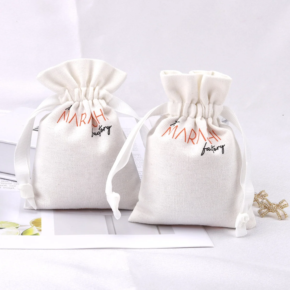 Custom Logo Printing 8 Oz Canvas Drawstring Skincare Product Cosmetic Bag Gift Packing Makeup Cotton Pouch