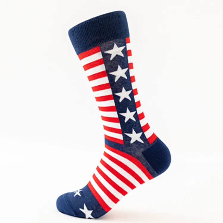 Wholesale Patriotic American Flag Patterned Socks Men Casual Novelty USA Cotton Crew Socks Bulk