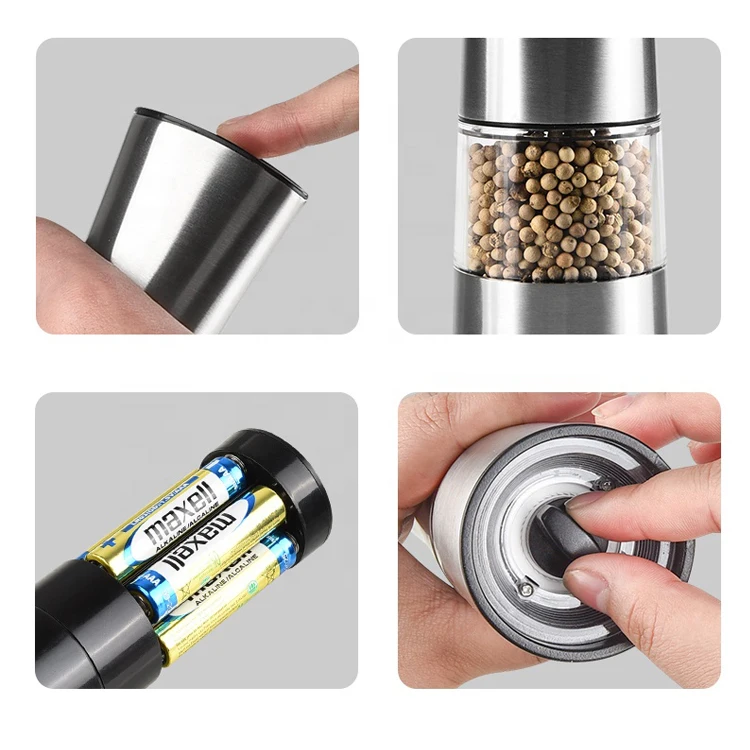 High Quality Stainless Steel Ceramic Core Automatic Electric Spice Salt and Pepper Grinder Set