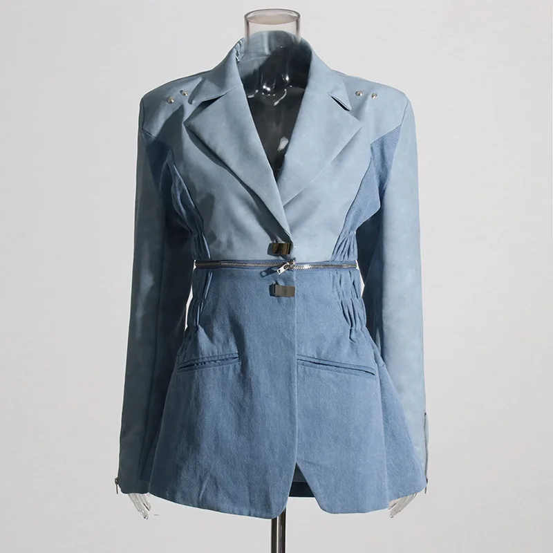 bettergirl 2023 Autumn New retro Korean style niche design stitching long sleeve casual waist tight slimming denim jacket women