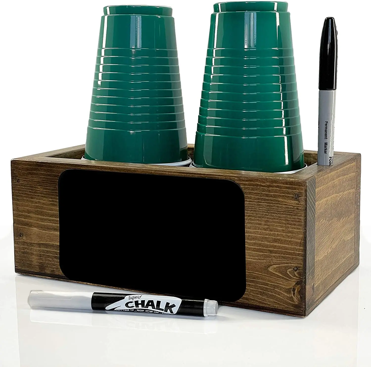  Double Solo Cup Holder with Marker Slot - Dark Walnut Stain Standard Size That Fits Most Brands Plastic or Paper Party
