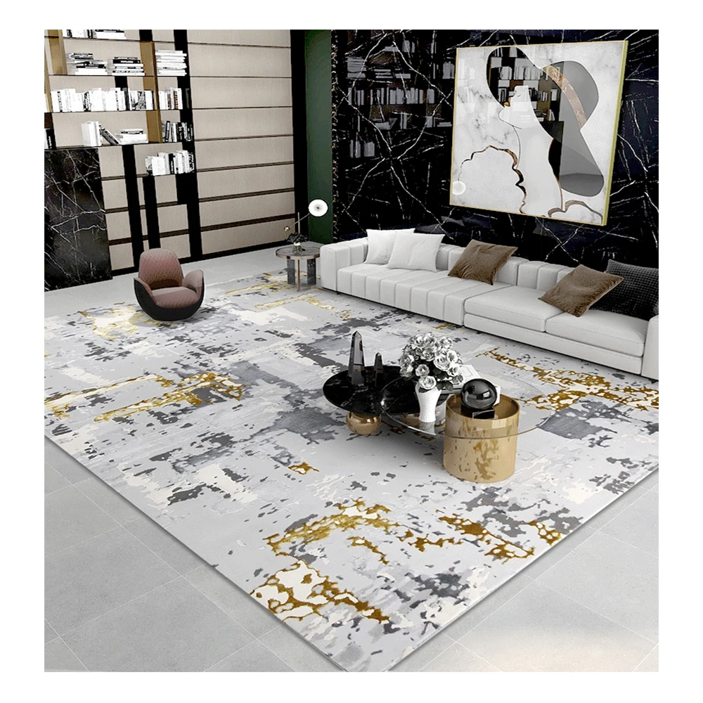Cynthia Upholstery Machine Made Luxury Grey And Golden Tea Table Living Room Rug Lounge Large Sofa Carpet