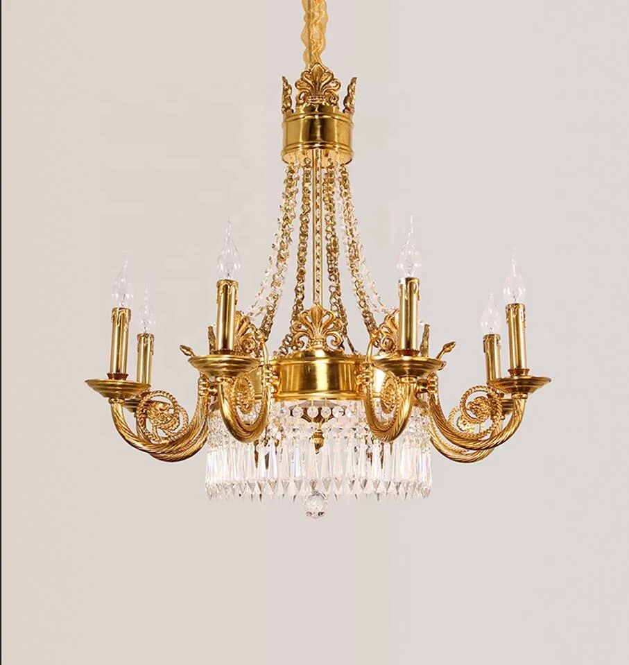 European Royal Luxury Golden Crystal lamp popular Decoration Candle Design Pendant Lamp Hotel Home Living Room Fancy Chandelier