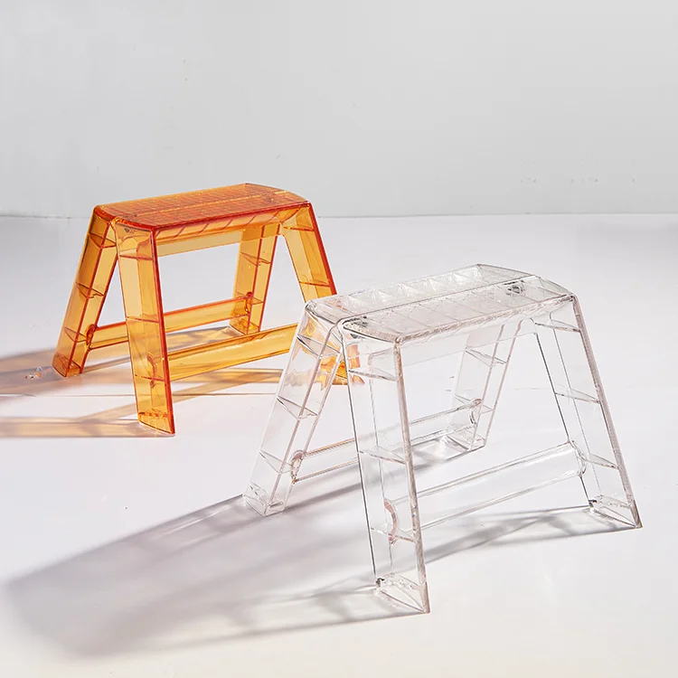 Household Modern Home Step Ladder Folding Living Room Transparent PC Folding Loft Ladder Plastic Folded Ladder