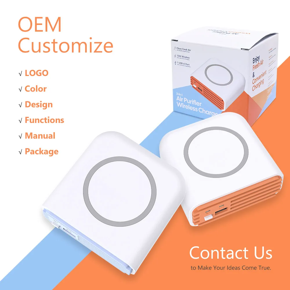Mini 15W USB Wireless Fast Charger 3 In 1 Small Room Office Hotel Desktop Anion Generator Air Purifier