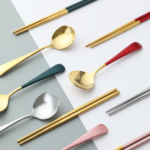 Outdoor 304 Stainless Steel Spoon Chopsticks Set Cutlery Portable