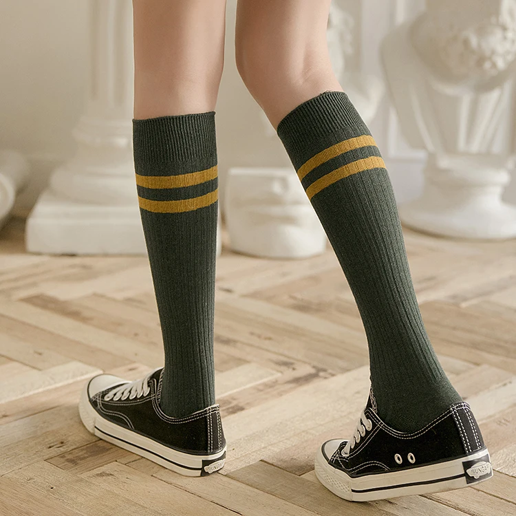 High Quality Ins Fashion Women Knee High Socks Girls Stripe White Uniform School Socks for Girls