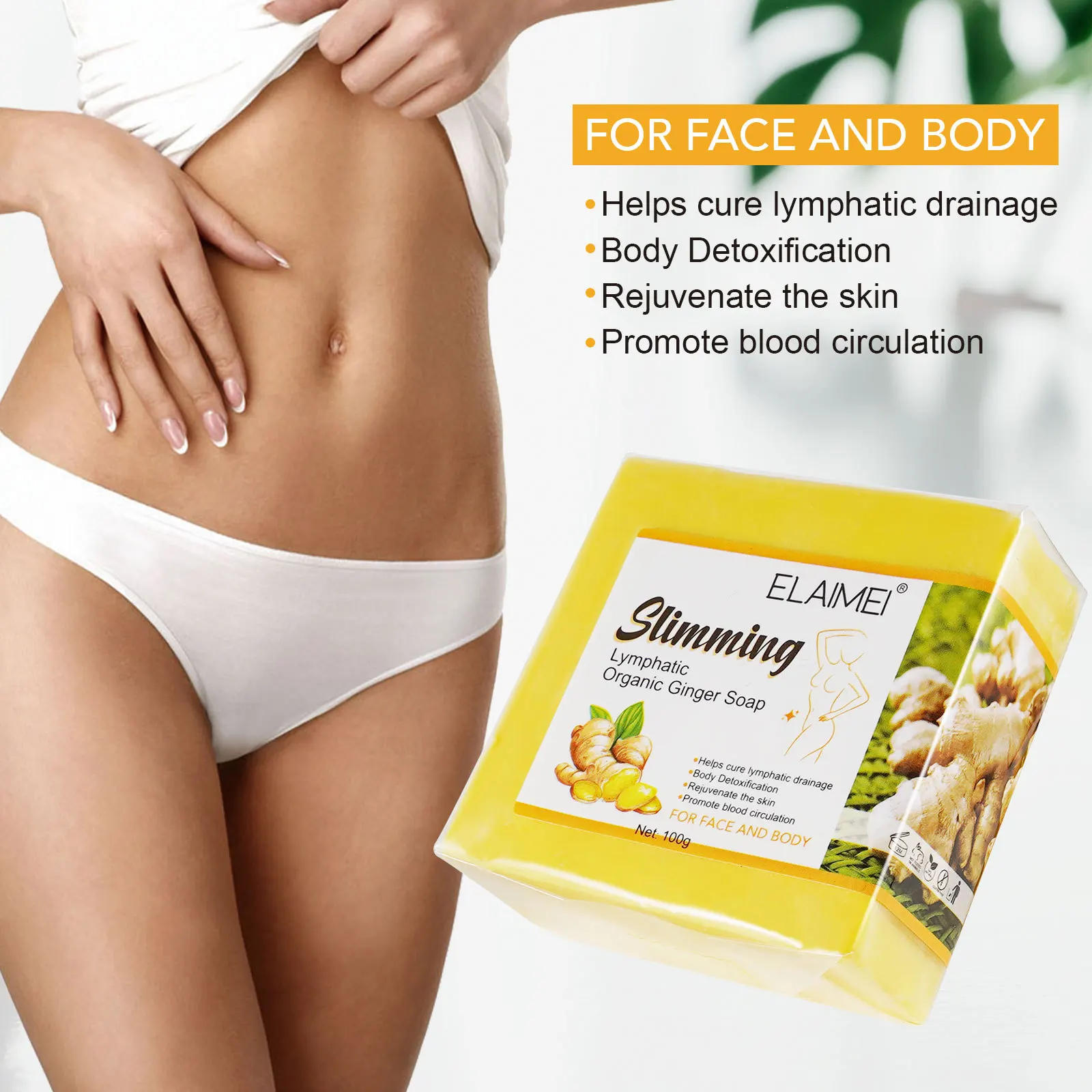 New Natural Herbal Organic turmeric Ginger Soap Fat Burning Slimming Weight Loss Soap