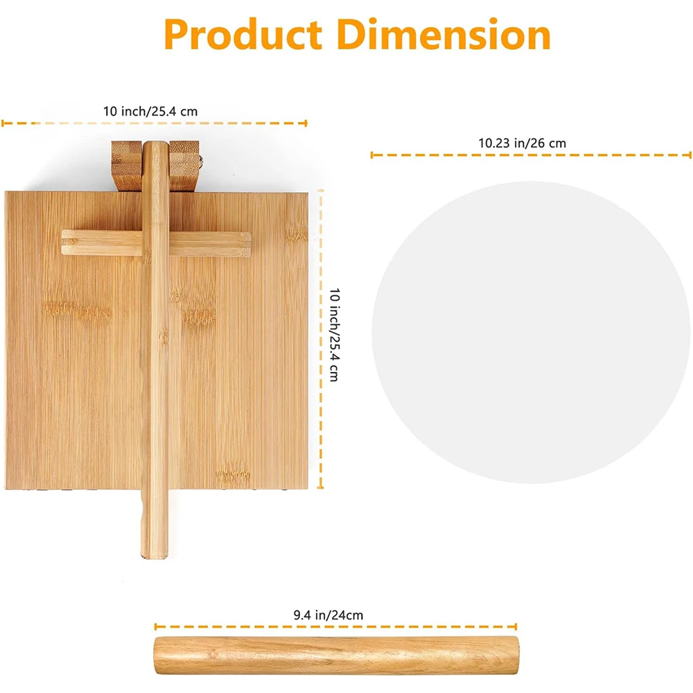 Tortilla Press Roti Maker Large Bamboo Wood Tortilla Press with Rolling Pin Quesadilla Maker for Homemade Tortilla
