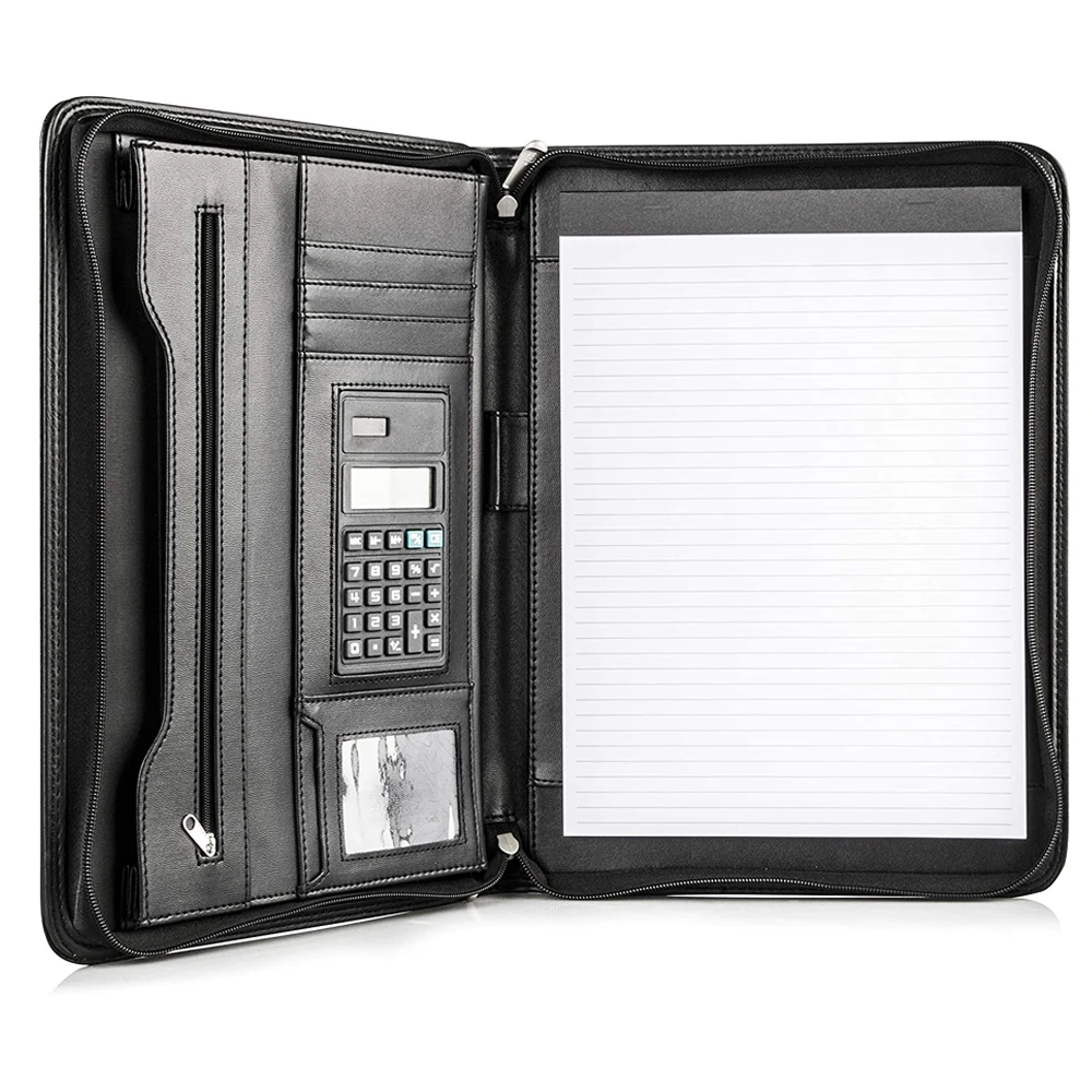 Премиум искусственная кожа бизнес-портфель Padfolio папка для переплета резюме юридический документ Органайзер чехол калькулятор с молнией