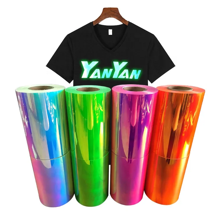 Htv rolls for glowing color 0.5*25m ro holographic flex Vinil luminous transparent Glow In The Dark Heat transfer vinyl