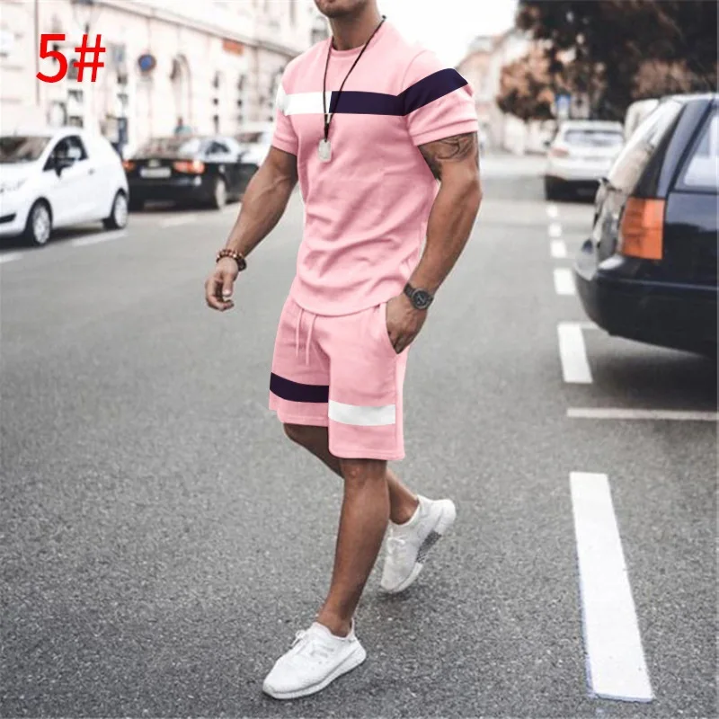 Summer Men Set Fashion Patchwork Shorts Sets 2 Pieces Men Shorts Set