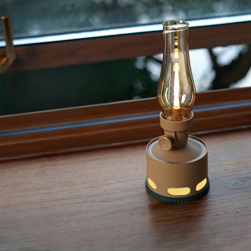 Vintage Led Kerosene Lamp 4000mah Rechargeable Table Lamp Cordless Retro Flameless Oil Lantern Modern Table Light