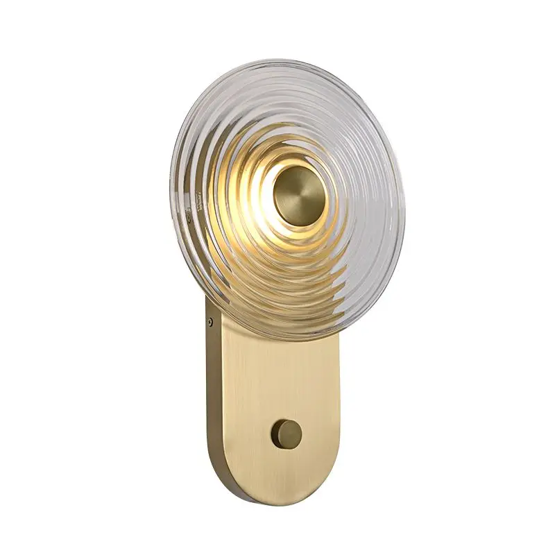 New Design Rotation Dimmable Button Led Wall Light Corridor Bedroom Circular Ripple Glass Wall Lamp