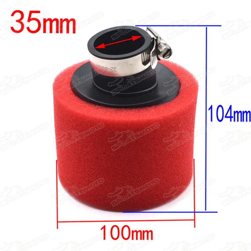 32mm 35mm 38mm 42mm 45mm 48mm Bend Elbow Neck Foam Air Filter Sponge Cleaner Moped Scooter Dirt Pit Bike Motorcycle RED BSE