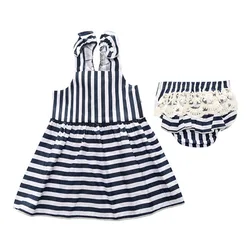 Fashion boutique fancy baptism cute outfits white striped cotton children kids girl princess newborn infant 6 month baby dress