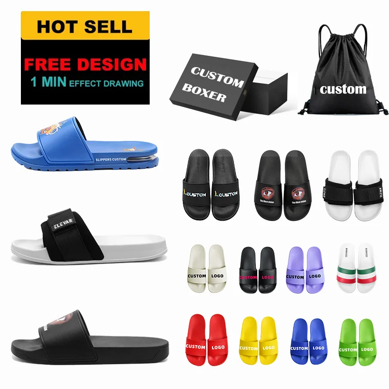 Customize LOGO Black Sliders Slippers For Men ,Customize Blank Slide Sandals Slippers, Men Custom Logo Slides