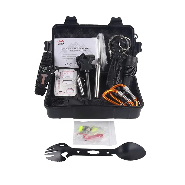Professional plastic survival kit multi functional SOS equipment tool first aid box for outdoor adventure