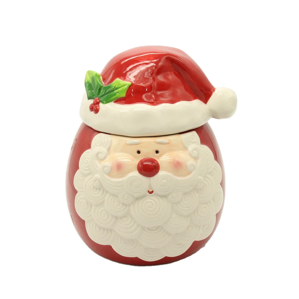 Custom factory manufacture santa clause ceramic mason jar holiday storage bottle cookie jar