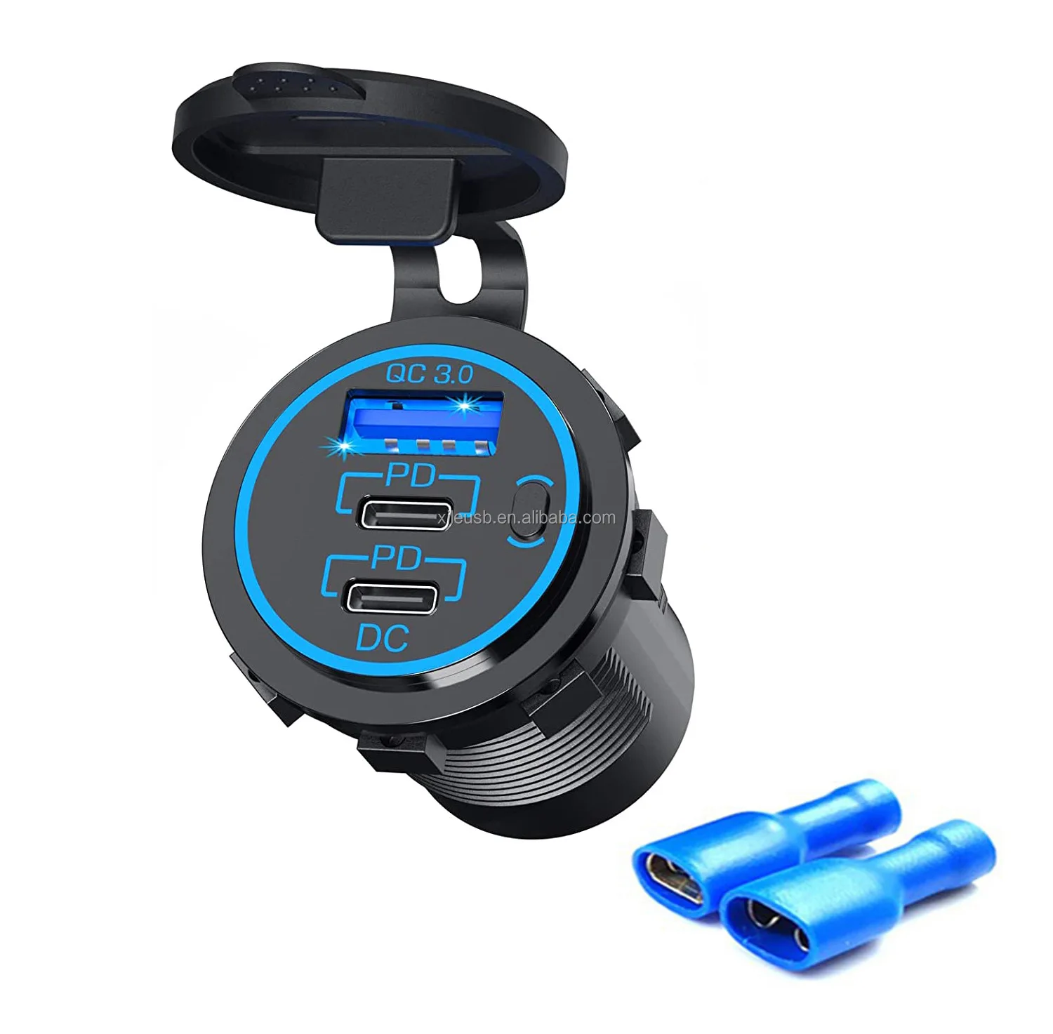 18W quick charge 3 in 1 USB 3.0 A female dual 2 PD c female usb car panel mount charger to car bus motorcycle boat