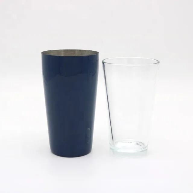 Mixologist Stainless Steel Bartender Cocktail Boston Mixing Shaker Tin Set With Navy Color Finishing