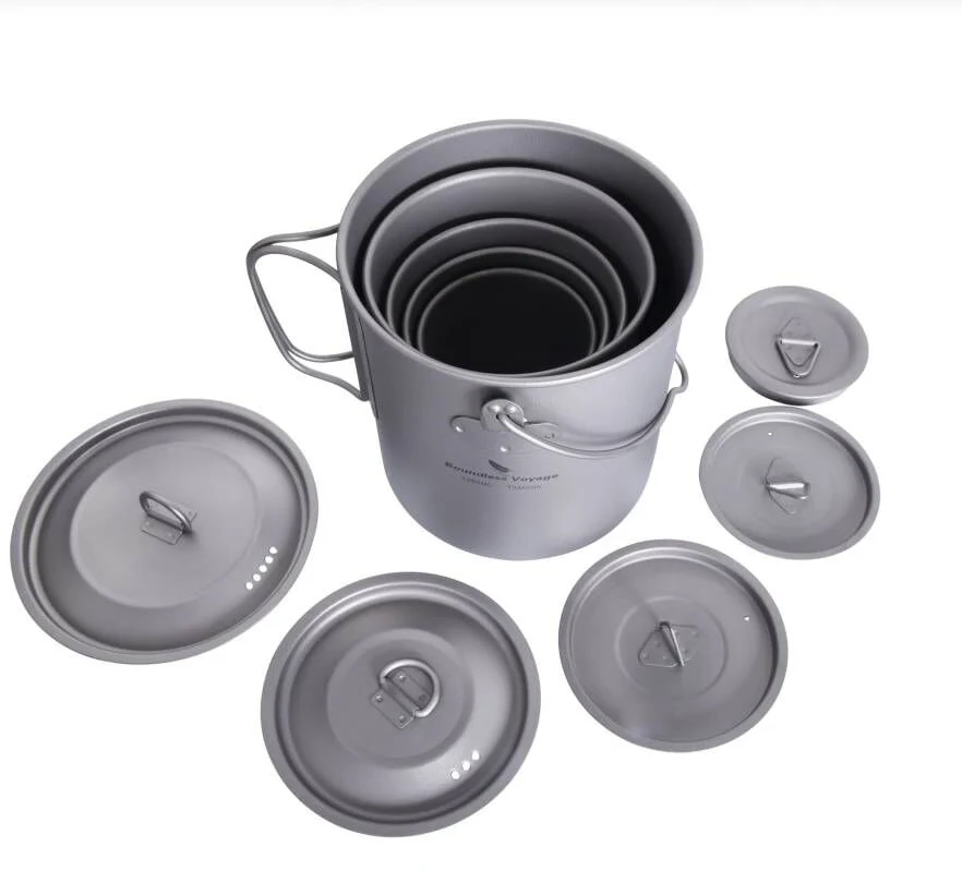 Boundless Voyage 200/300/420/450/600/750ml/ 900/1100ml/ 1250ml Custom Camping Hanging Pot Ultralight Titanium Mug With Lid