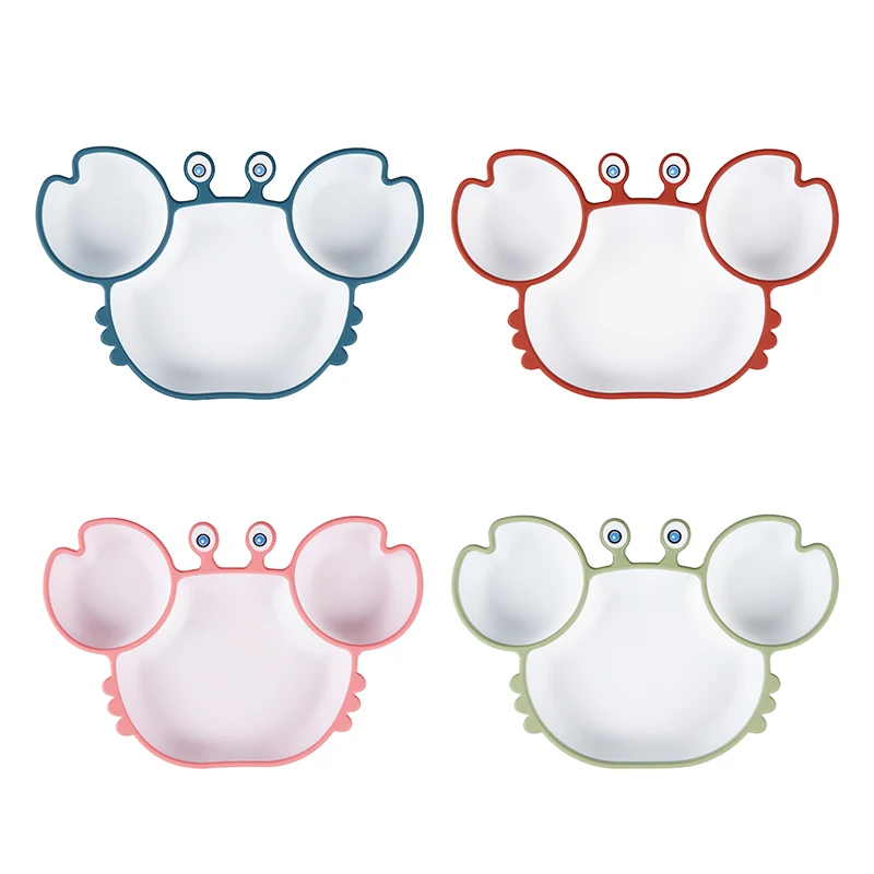 Food Grade Safe Silicone Material Baby Feeding Set Bowl With Spoon Kids Tableware Crab Shape Infant Suction Bowl