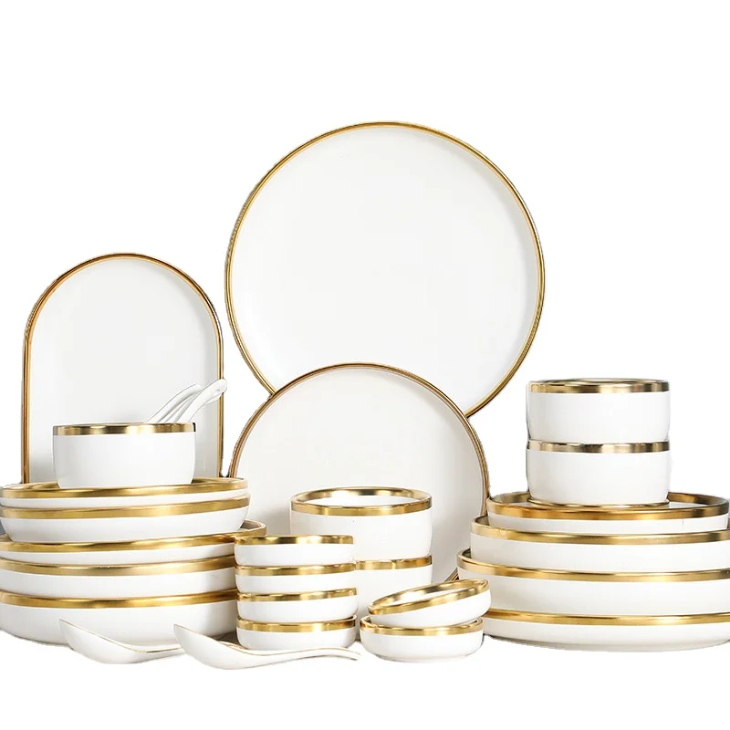 Ceramic Tableware Set of 24 Pieces Bowls Plates Dishes Restaurant Family Party
