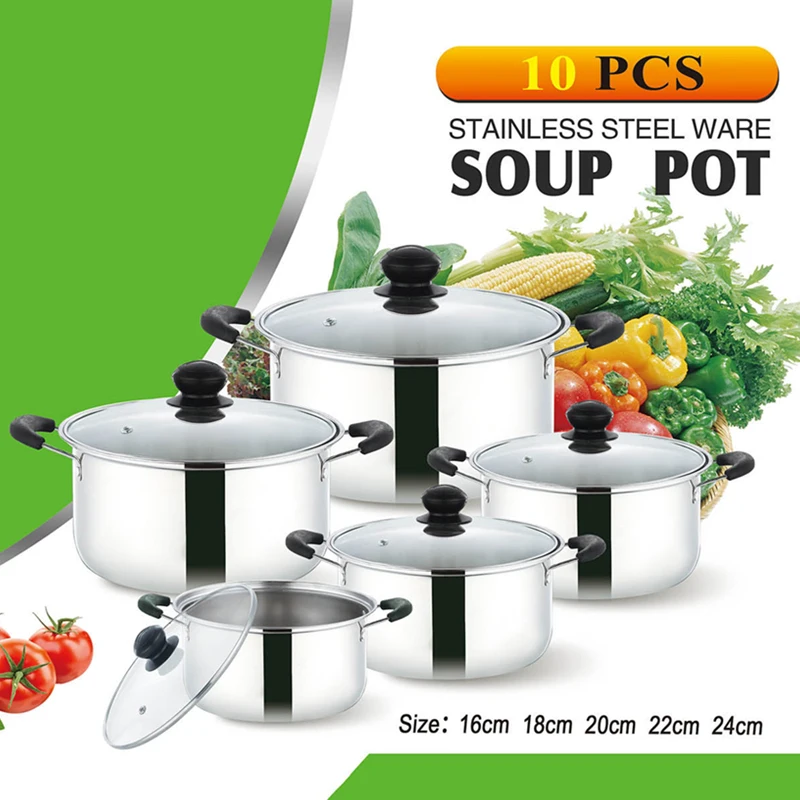 Wholesale Southeast Asian stainless steel cookware Pot baja tanpa beku soup pot Sopa palayok kitchenware pot set