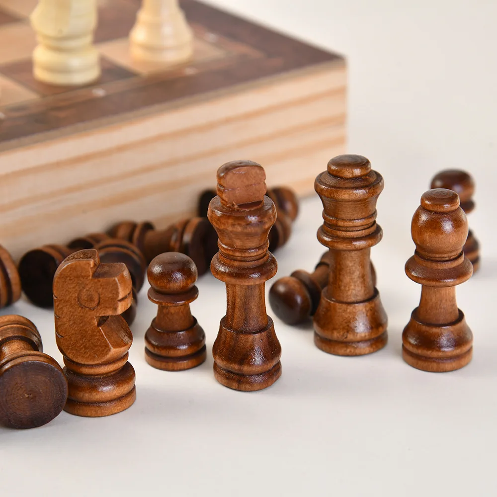 3 in 1 Wooden Chess Game Set Creative Folding Portable Chess Board Game Toy Foldable Chess Game