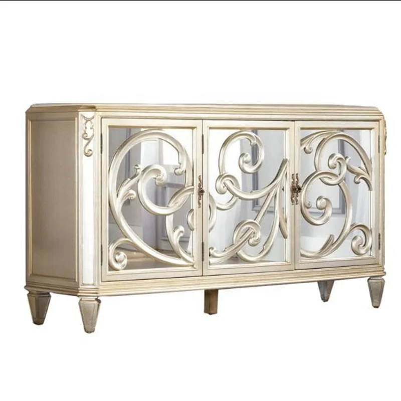 European classic style handcarving mirrored buffet cabinet sideboard