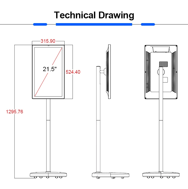 cheap portable floor stand ad player android all-in-one pc 21 inch touch digital signage monitor