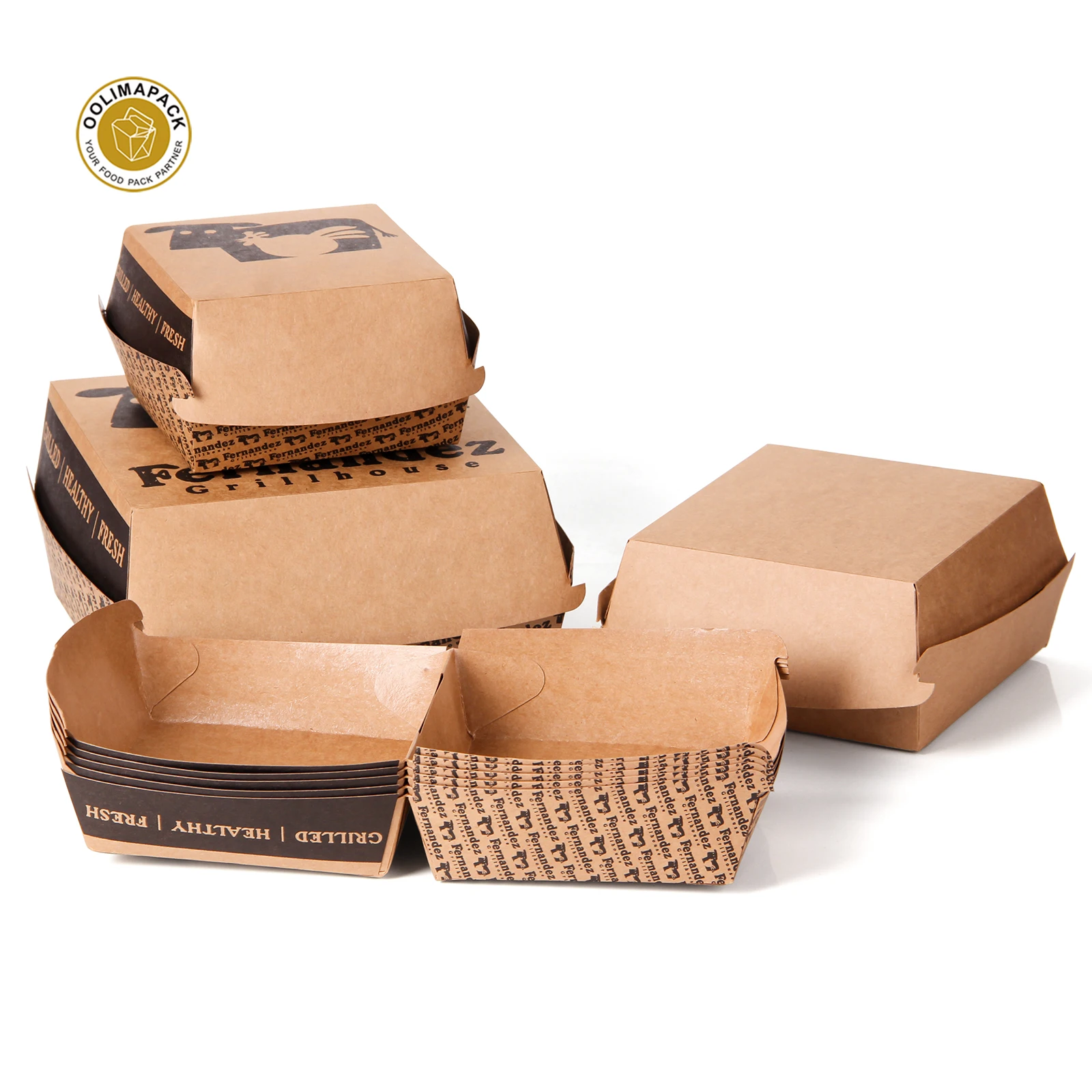 OOLIMAPACK Takeaway Burger Packaging Kraft Paper Box Custom Hamburger Box Packaging