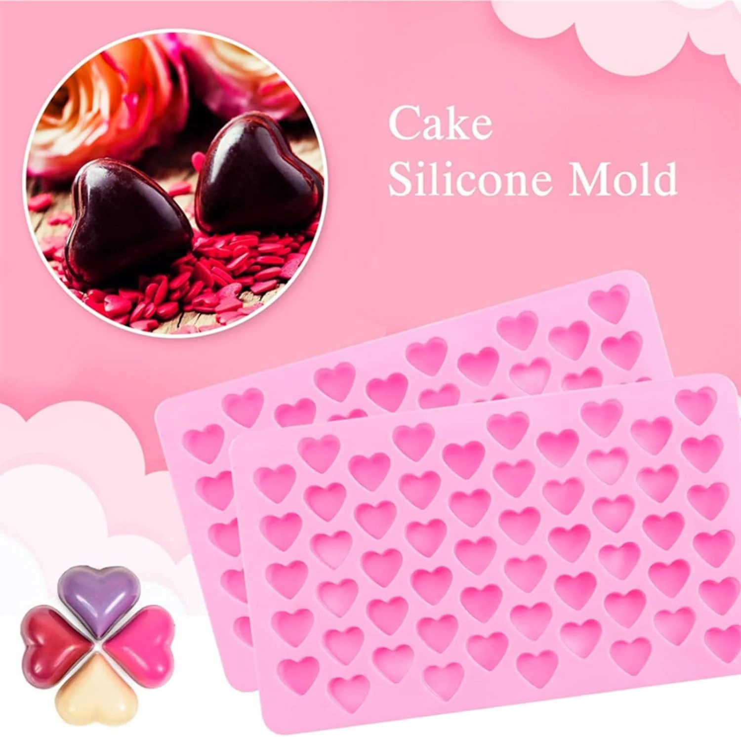 Chocolate Silicone Mold Non-Stick Food Grade Heart Shaped Reusable Candy Mold Silicone Molds For Baking Homemade Treats Candy