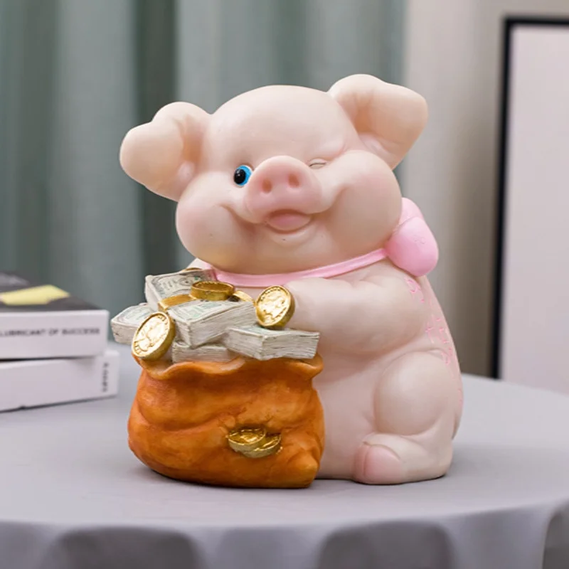 Pig Piggy Bank Resin Statue Figurine Country Decor Piggy Bank Box Pig Statue Gifts Polyresin Home Decor home feng shui statue