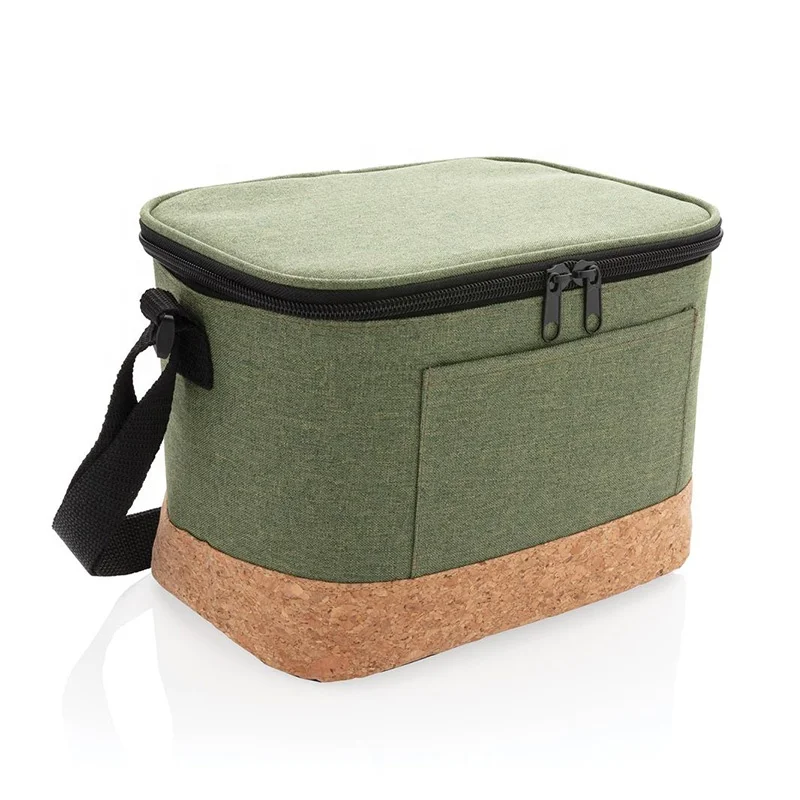 Hot Sale Hot Selling customized Insulated RPET Lunch Bag 6 can Two Tone Cooler Bag With Cork Detail