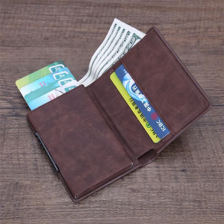 RFID Blocking mens Leather Wallet Card holder with aluminum card case