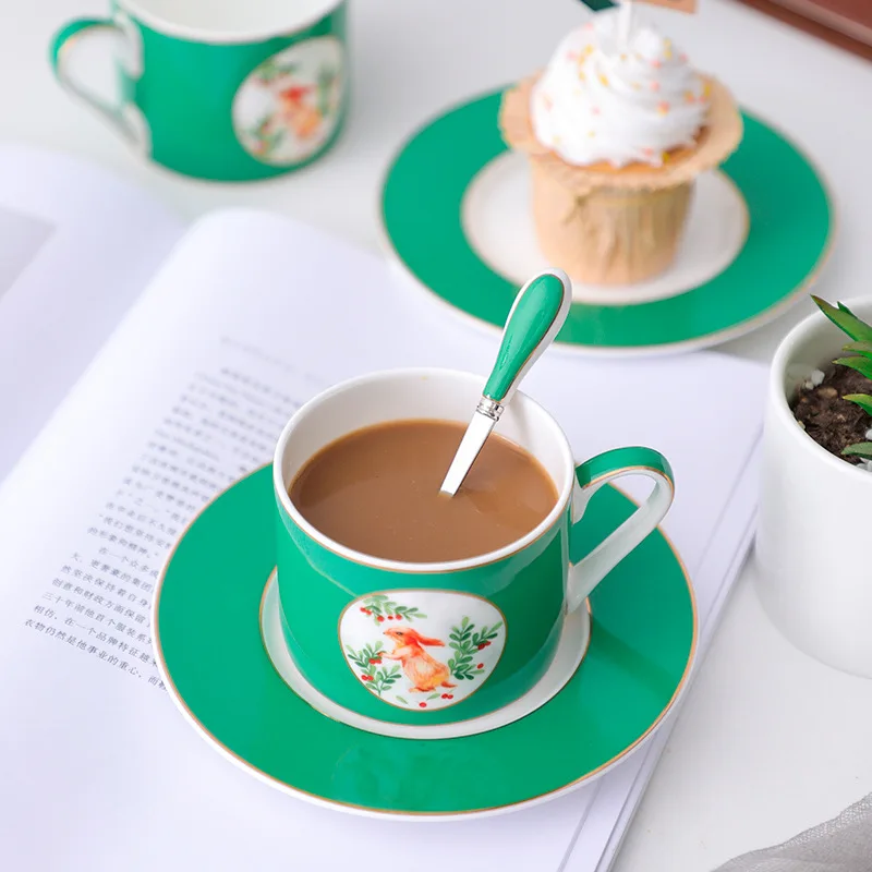 New Chinese Style CreativeTableware Luxury Palace Enamel Gift Box Green Personalized Coffee Cup Ceramic Cup For Daily Life Home