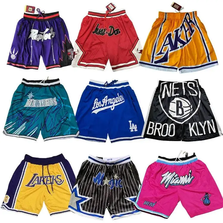 2023 Newest Just don US America size Men Breathable Vintage NBAA Pocket Embroidered Basketball Shorts