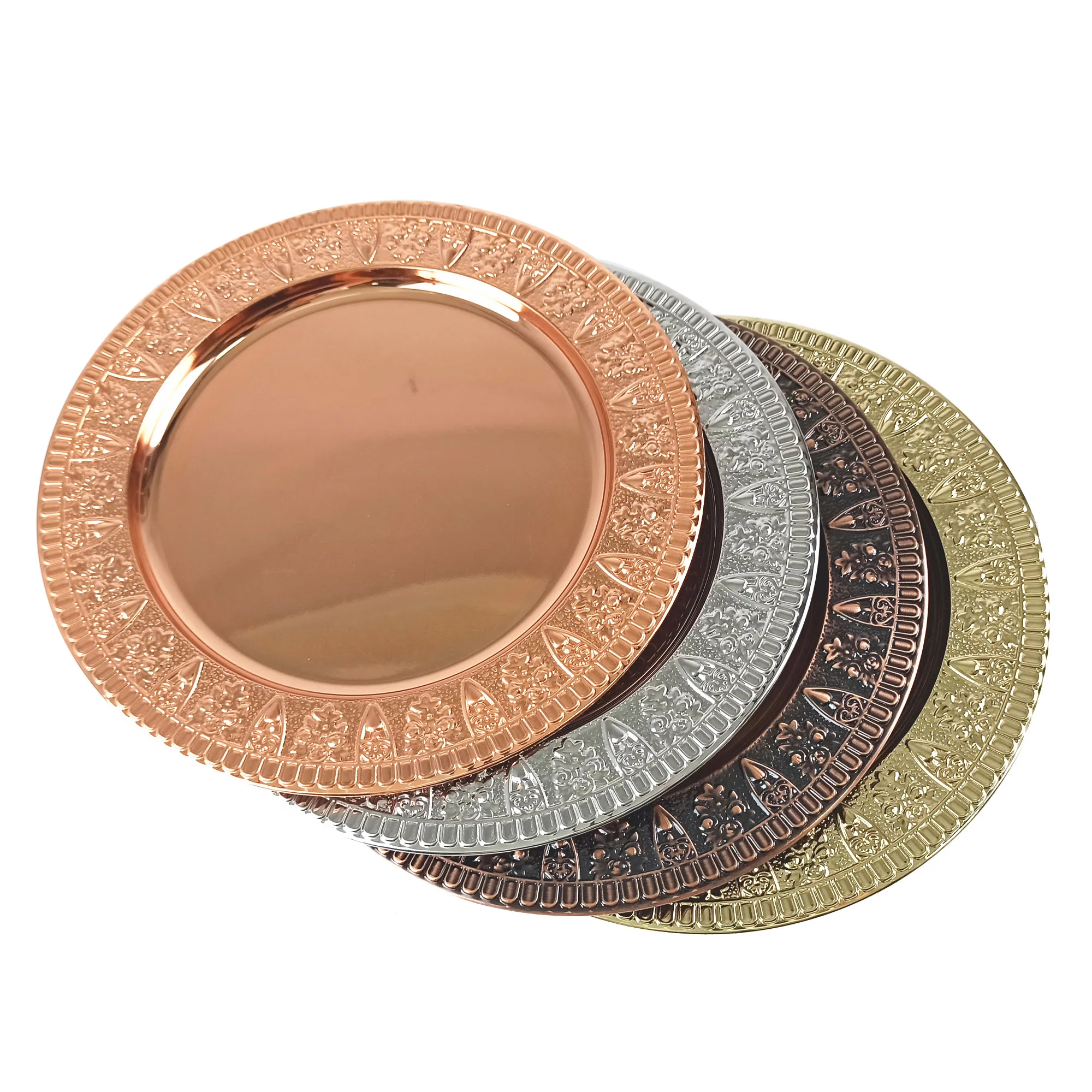 IKITCHEN Factory direct 13 inch stainless steel silver/gold/bronze charger plate wedding decoration dinner plate
