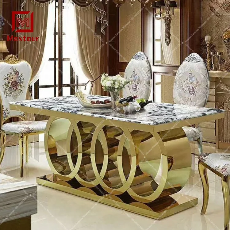 Роскошная Обеденная Мебель Из Нержавеющей Стали, набор обеденного стола из мрамора в итальянском стиле
