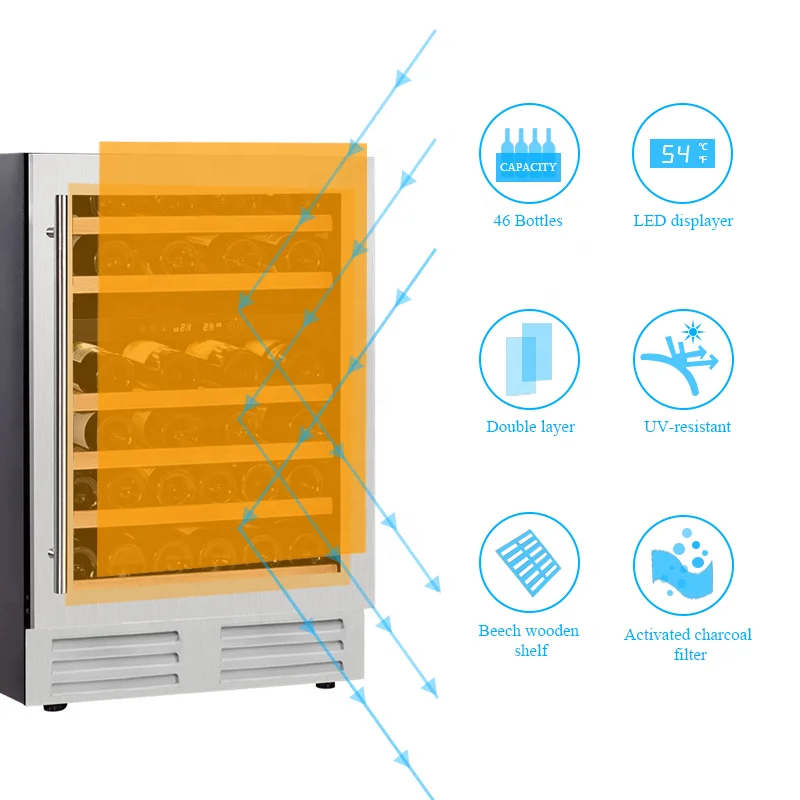 220V / 110V Stainless Steel Glass Door Built In Dual Zone Thermostat Compressor Electric Red Wine Cooler