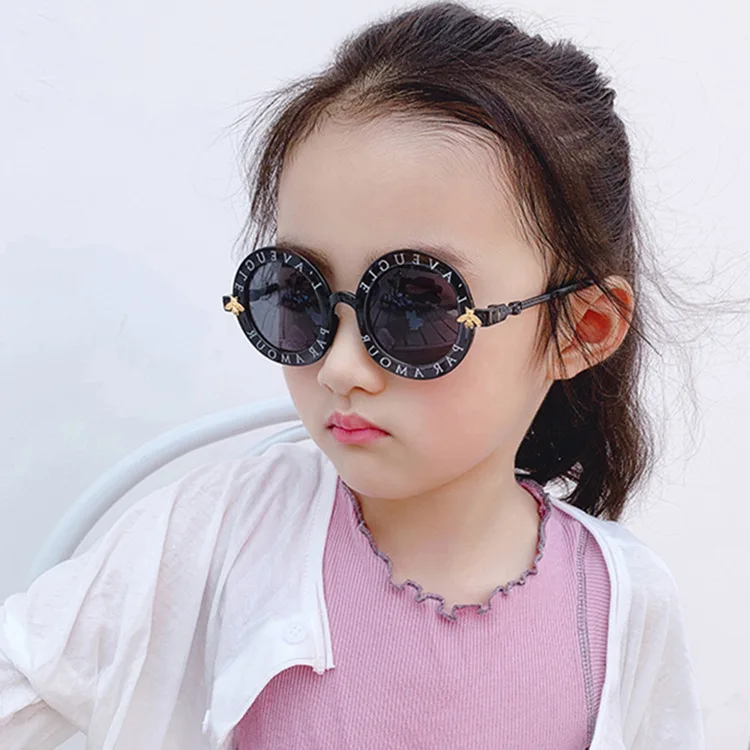 New Famous Brand Designer Vintage Round Frame Fashion Child Cute Kids Gold Bee Children Black Shades Sun Glasses Sunglasses 2021
